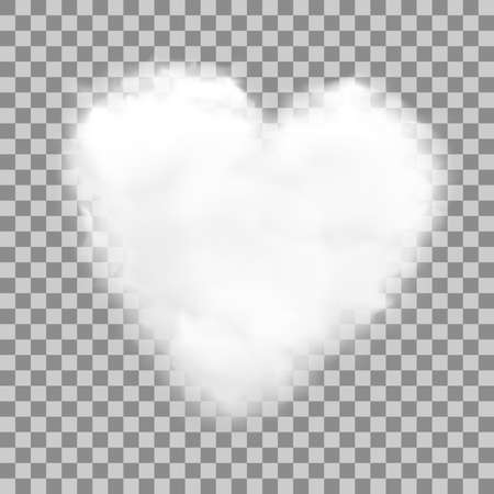 Realistic heart shaped white cloud with transparency, vector illustrationのイラスト素材