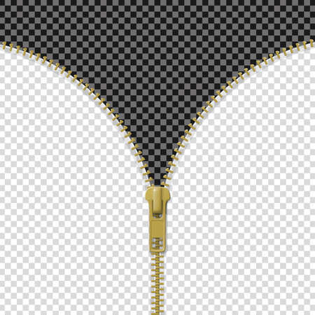 Zipper lock half open, blank mockup, revealing a message or content discovery concept on transparent background. Realistic vector illustrationのイラスト素材