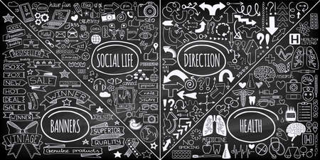 MEGA set of different doodles isolated on white background