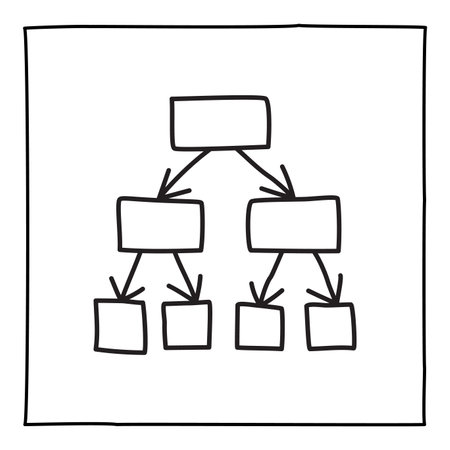 Doodle flowchart icon or logo, hand drawn with thin black line.