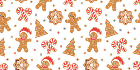Christmas seamless pattern with gingerbread man cookies