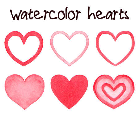 Watercolor hearts banner hand painted with water color inkのイラスト素材