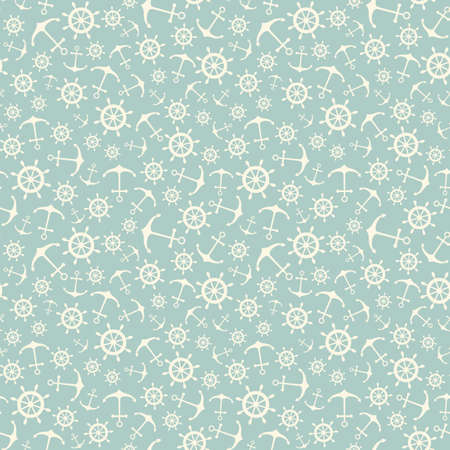 Nautical seamless pattern with ship wheels and anchorsのイラスト素材