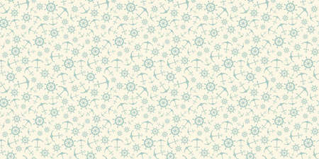 Nautical seamless pattern with ship wheels and anchors. Vector illustration