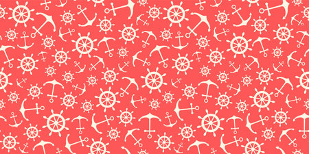 Nautical seamless pattern with ship wheels and anchorsのイラスト素材