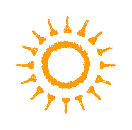 Hand painted sun symbol, hand drawn with crayonのイラスト素材