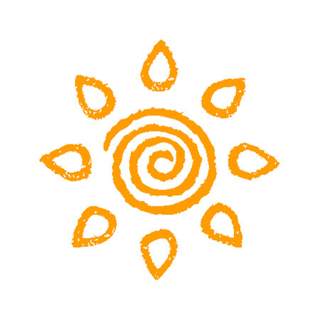 Hand painted sun symbol, hand drawn with crayonのイラスト素材