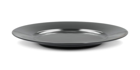 Black round empty plate side view isolated on white backgroundのイラスト素材