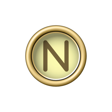 Letter N. Vintage golden typewriter button.のイラスト素材
