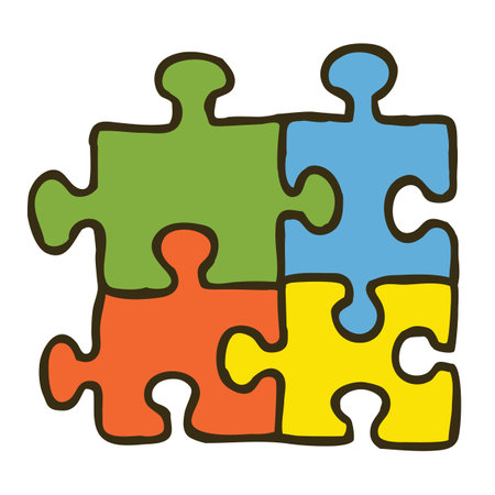 Doodle colorful puzzle pieces put togetherのイラスト素材