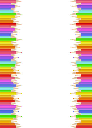 Realistic pencils border. Drawing crayons in a lineのイラスト素材