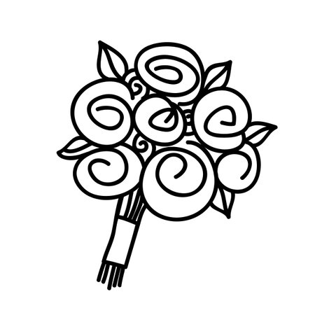 Floral roses bouquet hand drawn with line. Vector illustrationのイラスト素材