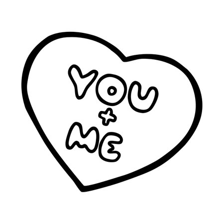 Heart hand drawn with line with words You plus Me. Vector illustrationのイラスト素材