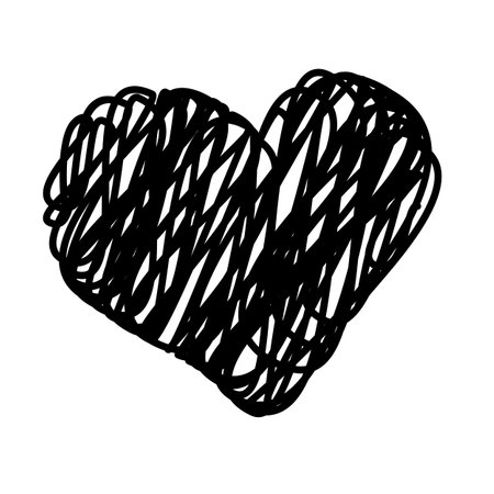 Heart hand drawn with scribble line. Graphic design element for wedding invitation, birthday card, baby shower, Valentine's Day, scrapbooking. Vector illustrationのイラスト素材