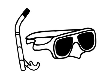 Doodle snorkel and diving mask, simple style maritime iconのイラスト素材