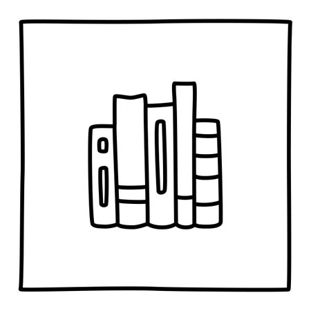 Doodle book shelf icon freehand drawn with thin line in minimalistic style, display symbol isolated on white background. Vector illustrationのイラスト素材