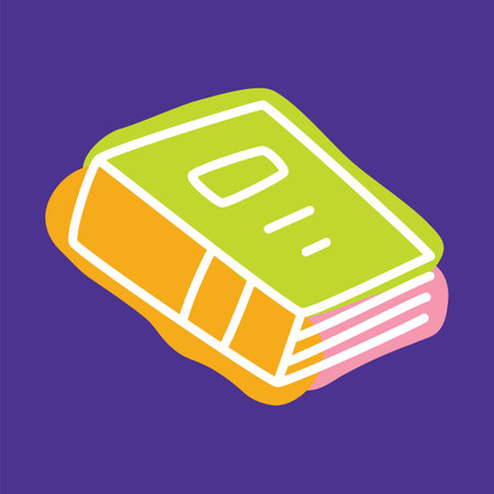 Doodle book icon handdrawn with thin line and colored with colorful blobsのイラスト素材