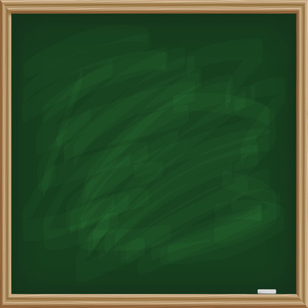 Green school board with a chalk piece. Square chalkboard isolated on white backgroundのイラスト素材