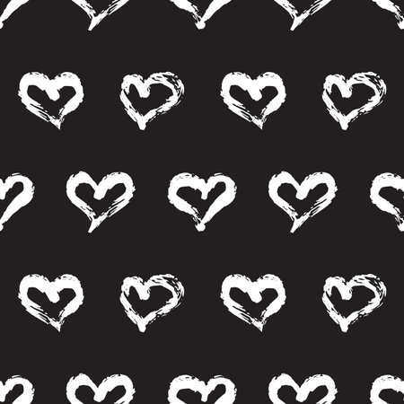 Seamless heart pattern hand painted with ink brush. Graphic design element. Scrapbooking, Valentine's Day card, wallpaper, baby shower, wedding invitation. Vintage style tileable vector illustrationのイラスト素材