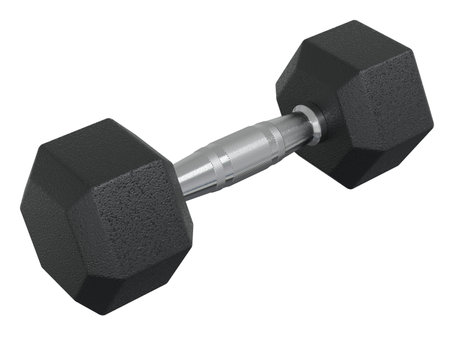 Blank Hex Dumbbell, weightlifting gym equipment, side view, isolated on white background. 3D illustrationの写真素材