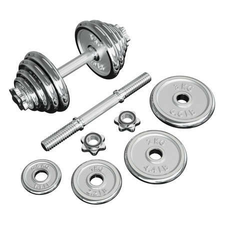 Chrome Adjustable Dumbbell and one taken apartの写真素材