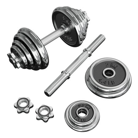 Chrome Adjustable Dumbbell and one taken apartの写真素材