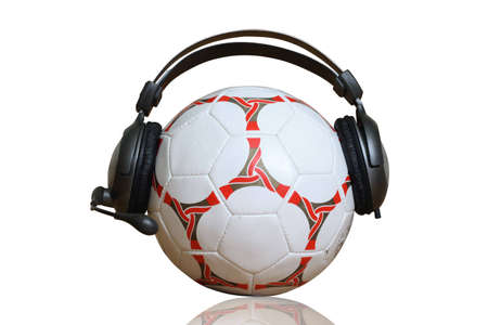ball and earphones on white backgroundの写真素材