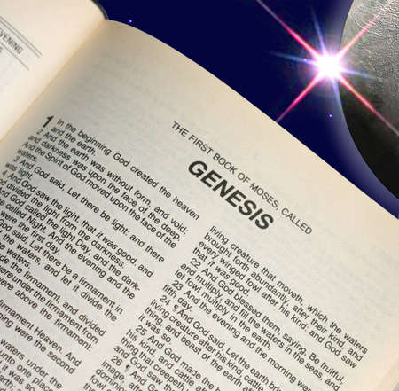 Bible, Book of Genesis. Against the backdrop of the planetの写真素材