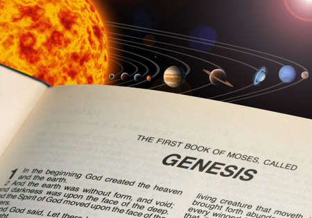 An illustration of our solar system. and Bible book Genesisの写真素材