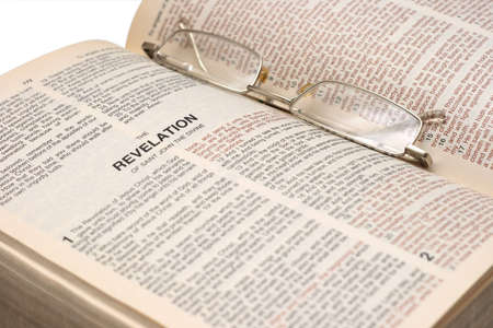 The picture the Bible, opened to the book Apocalypse. Points on the bookの写真素材