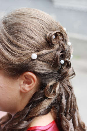 Wedding hairstyle bride. close-up photosの写真素材