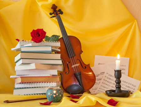 Violin books and notes. still lifeの写真素材