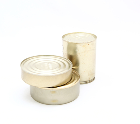 Tin food can on a white backgroundの写真素材