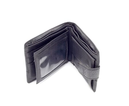 Black men's wallet on a white backgroundの写真素材