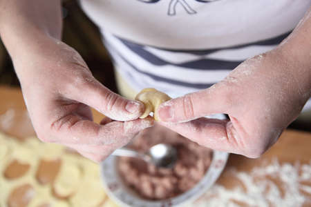woman preparing dumplings handsの写真素材