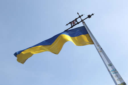 Ukraine flag on flagpoleの写真素材