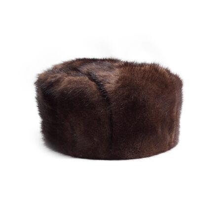 Mink fur hat. Isolated on white backgroundの写真素材