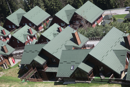 top view. Settlement. Homes with green roofsのeditorial素材
