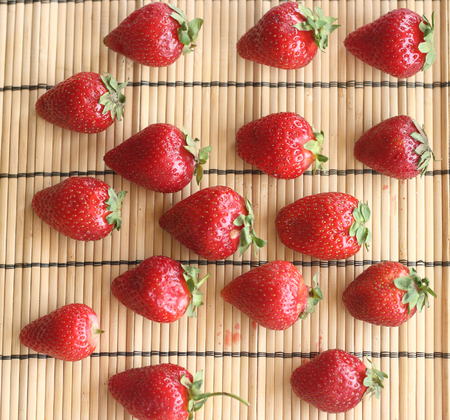 strawberry on a bamboo matの写真素材