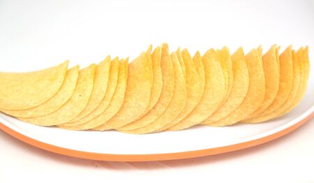 potato chips on the plateの写真素材