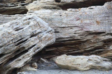 layers of limestone. large sea stones. Bulgaria. Black Sea. Ravdaの写真素材