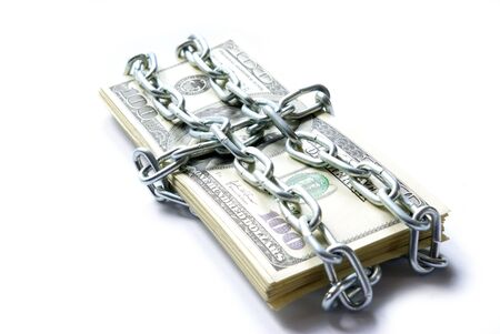Dollars locked a chain の写真素材