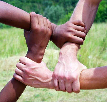 Linked hands の写真素材