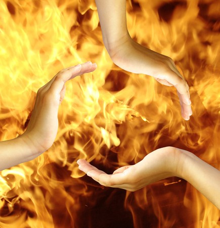 symbol made from hands on  fire                         の写真素材