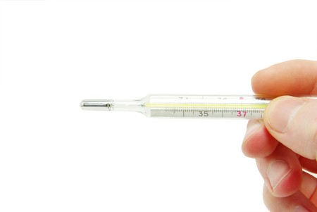 Thermometer in hand on white