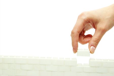 compleeting the wall on a white backgroundの写真素材