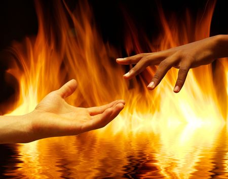 helping hand with the fire  background      の写真素材