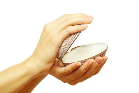 shell in hands isolated on white