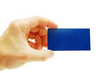 Man hand holding a blank business cardの写真素材