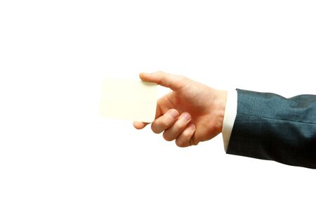 card blank in a hand isolated on whiteの写真素材